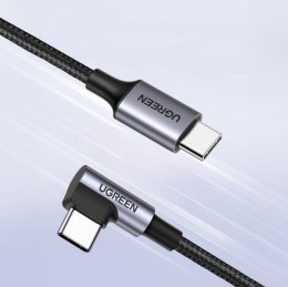 Ugreen kabel USB-C (prosty) / USB-C (kątowy) PD QC 60W 3A 0.5m US255 (szary)