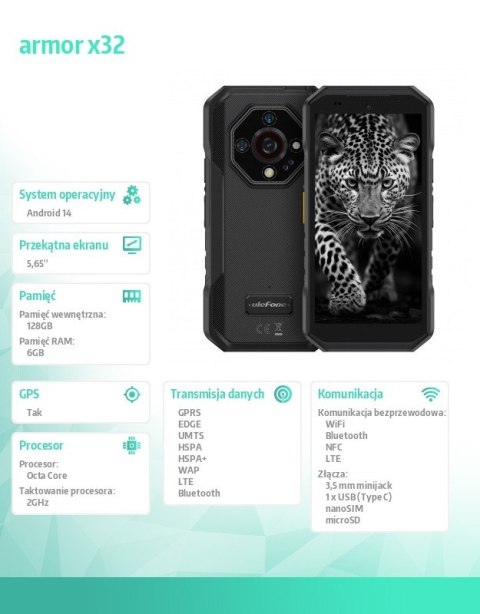 ULEFONE Smartfon Armor X32 4G 6/128GB IP69K Czarny