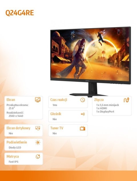 AOC Monitor Q24G4RE 23.8 cala Fast IPS 180Hz HDMI DP