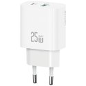 USAMS Ładowarka sieciowa 25W 1xUSB-A 1xUSB-A fast charging Biała