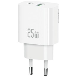 USAMS Ładowarka sieciowa 25W 1xUSB-A 1xUSB-A fast charging Biała