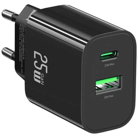 USAMS Ładowarka sieciowa 25W 1xUSB-C 1xUSB-A Fast Charging Czarna