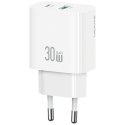 USAMS Ładowarka sieciowa 30W 1xUSB-C 1xUSB-A Fast charging Biała
