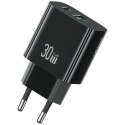 USAMS Ładowarka sieciowa 30W 1xUSB-C 1xUSB-A Fast czarging Czarna