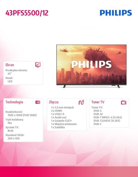 Philips Telewizor LED 43 cale 43PFS5500/12
