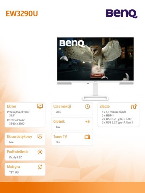 Benq Monitor 32 cale EW3290U 4K LED 5ms/IPS/60Hz/Biały