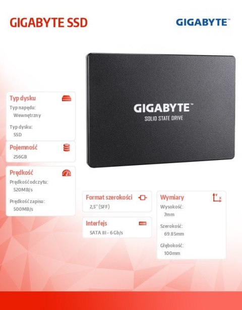 Gigabyte Dysk SSD 256GB 2,5'' SATA3 520/500MB/s 7mm