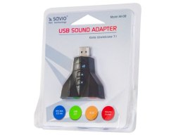 Savio Karta dźwiękowa USB 7w1, dźwięk Virtual 7.1CH, Plug & Play, blister, AK-08