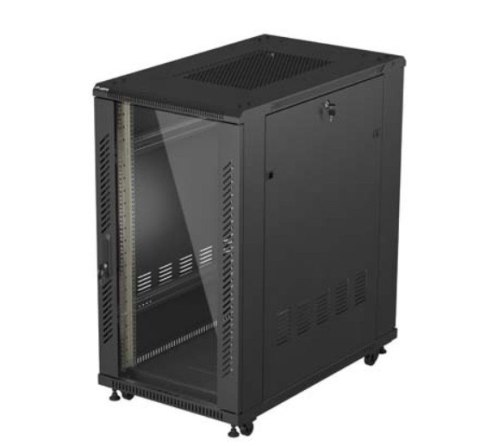 Lanberg Szafa instalacyjna rack stojąca 19" 22U 600x1000 czarna drzwi przeszkolne ( flat pack)