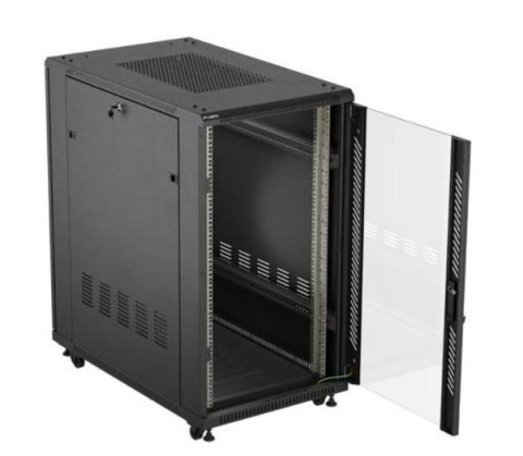 Lanberg Szafa instalacyjna rack stojąca 19" 22U 600x1000 czarna drzwi przeszkolne ( flat pack)