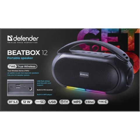 Defender Głośnik bluetooth BEATBOX 12 16W czarny podświetlenie LED