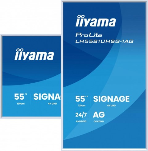 IIYAMA Monitor 55 cali LH5581UHSG-1AG 24/7,VA,ANDROID 14,4K, 2x10W, WiFi, UCHWYT CIENNY, 2xHDMI, USB-C, RJ45, IR, 2xUSB, WHITE