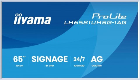 IIYAMA Monitor 65 cali LH6581UHSG-1AG 24/7,VA,ANDROID 14,4K, 2x10W, WiFi, UCHWYT ŚCIENNY, 2xHDMI, USB-C, RJ45, IR, 2xUSB, WHITE