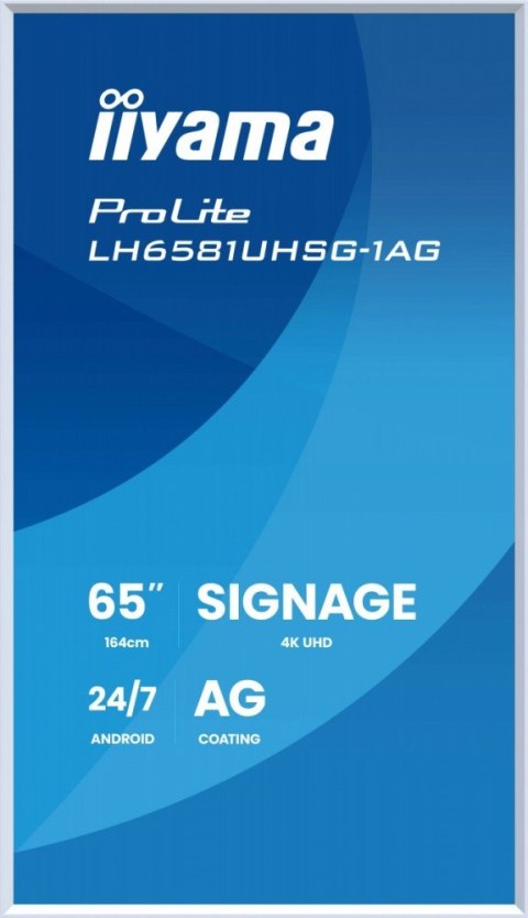IIYAMA Monitor 65 cali LH6581UHSG-1AG 24/7,VA,ANDROID 14,4K, 2x10W, WiFi, UCHWYT ŚCIENNY, 2xHDMI, USB-C, RJ45, IR, 2xUSB, WHITE