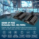 Digitus Przedłużacz (extender) po skrętce kat.6 HDMI 4K/60Hz przez IP 1G lub do 120m/200m z PoE, max. 253 odbiorniki, sterowanie IR - ze