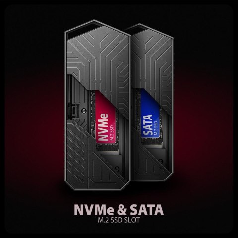 Obudowa zewnętrzna, gamingowa, aluminiowa Axagon do dysków M.2 NVMe & SATA SSD / USB-C 3.2 G2 czarna