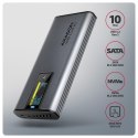 Obudowa zewnętrzna Axagon aluminiowa bezśrubowa, wyśw. LCD, do dysków M.2 NVMe & SATA SSD/ USB-C 3.2 G2 szara