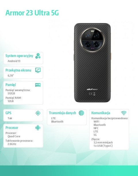 ULEFONE Smartfon Armor 23 Ultra 5G 12/512GB IP69K Czarny