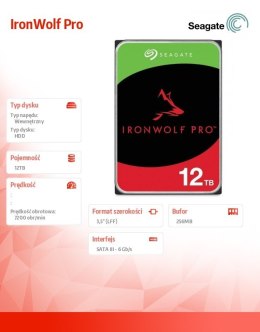 Seagate Dysk IronWolf Pro 12TB 3.5 256MB ST12000NT001