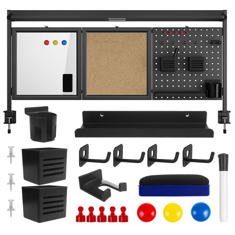 ERGO OFFICE PRZEGRODA BIURKOWA/ORGANIZER, MAX. OBCIĄŻENIE 10KG, BIAŁA I KORKOWA TABLICA, SZEROKOŚĆ 1250MM, CZARNA ER-300 B