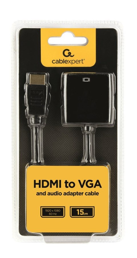 Adapter GEMBIRD A-HDMI-VGA-03 (HDMI M - D-Sub (VGA) F; 0,15m; kolor czarny)