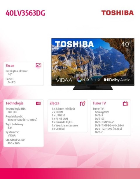 Toshiba Telewizor LED 40 cali 40LV3563DG