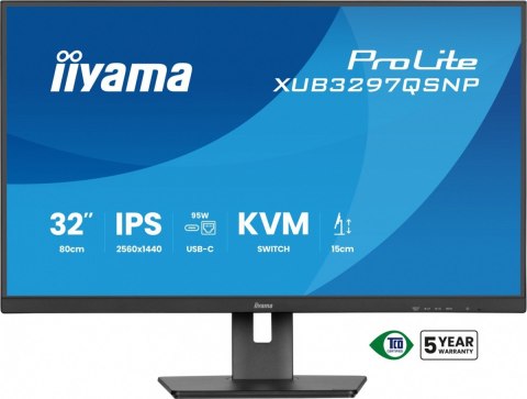 IIYAMA Monitor 32 cale XUB3297QSNP-B1 IPS,QHD,USB-C DOCK (95W), USB HUB 4x, KVM, RJ45