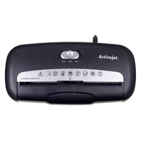 Activejet Niszczarka ASH-0601S, P-2, 10 l, pasek 6 mm, 6 kartek, czarna.