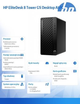HP Inc. Komputer EliteDesk 8 Tower G1i U7-265 1TB/16GB/W11P A55S0ET
