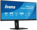 IIYAMA Monitor ProLite 34 cale XUB3493WQSU-B6 IPS,UWQHD,DP,2xHDMI,HAS,21:9,400cd, 120Hz,1000:1,1ms, USB HUBx4, 2x5W,