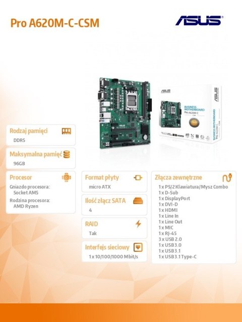 Asus Płyta główna PRO A620M-C-CSM