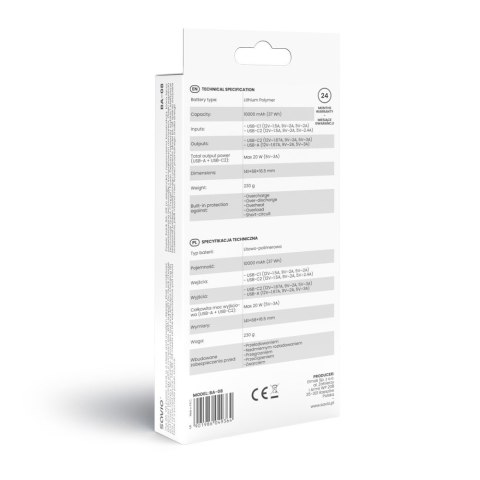 Savio Powerbank 10000 mAh, BA-08