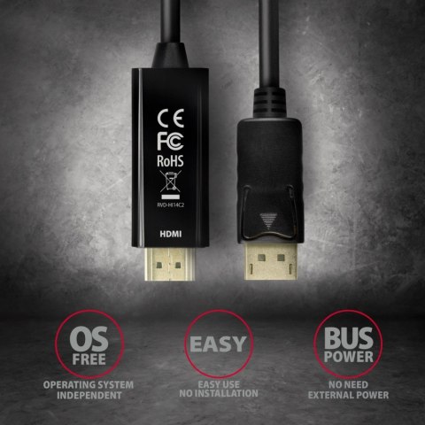 AXAGON RVD-HI14C2 Adapter aktywny DisplayPort -> HDMI 1.4, 4K/30Hz, kabel 1,8m