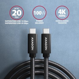 AXAGON BUCM32-CM10AB Kabel USB-C - USB-C 3.2 Gen 2, 1m, PD 100W, 5A, 4K HD, ALU, oplot, czarny