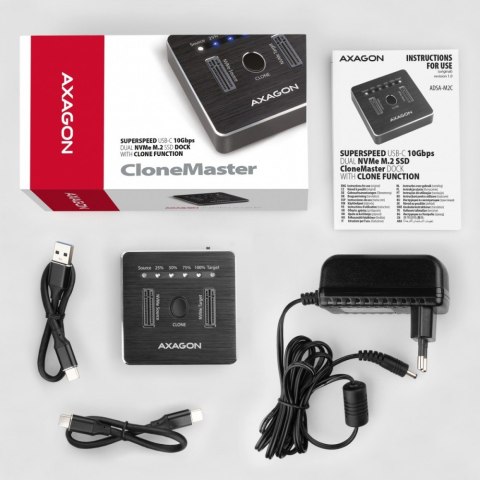 AXAGON ADSA-M2C Stacja dokująca, USB-C 3.2 Gen 2 - 2x M.2 NVMe SSD CLONE MASTER