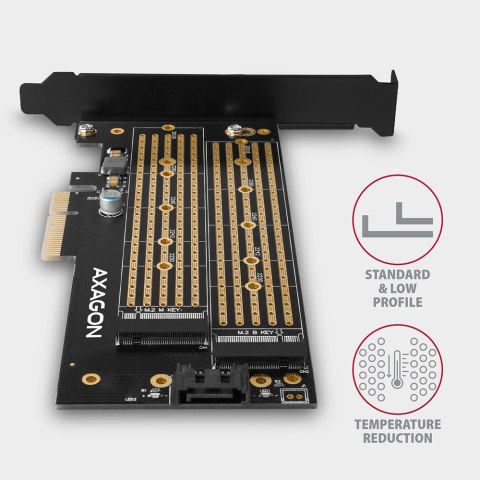 AXAGON PCEM2-D Adapter wewnętrzny PCIe x4, 1x M.2 NVMe M-key + 1x SATA B-key slot, SP & LP