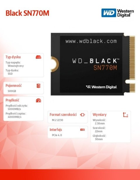 Western Digital Dysk SSD Black 500GB SN770M M2 2230