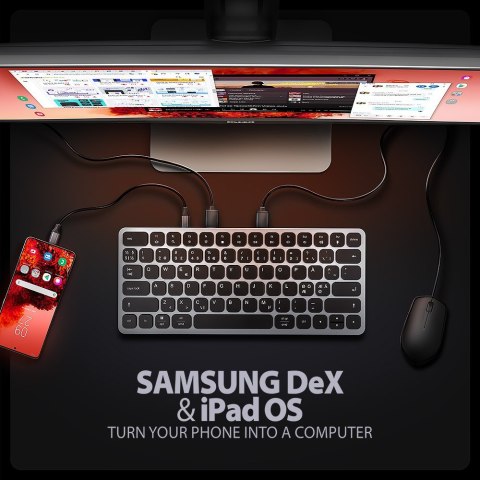 AXAGON Klawiatura HMC-KB-NRD USB-C 5Gbps z wieloportowy hub 9in1, SD/microSD, 3x USB-A, HDMI 4K/60Hz, PD 100W, Audio, Nordic layout, 60