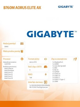 Gigabyte Płyta główna B760M AORUS ELITE AX s1700 DDR5 mATX