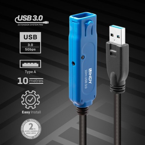 Lindy 43157 kabel USB USB 3.2 Gen 1 (3.1 Gen 1) 10 m USB A Czarny