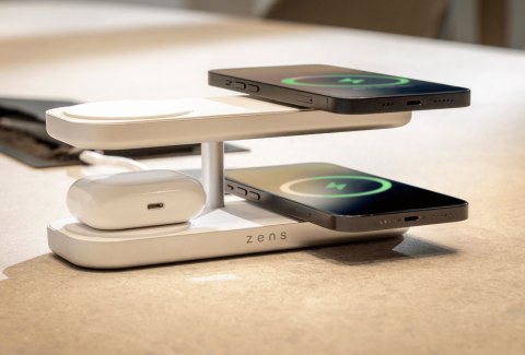Bezprzewodowa ładowarka Zens Aluminium Series Quattro Pro 4 z zasilaczem 65 W 4x 15W Qi2 biały ZEQC01W/00
