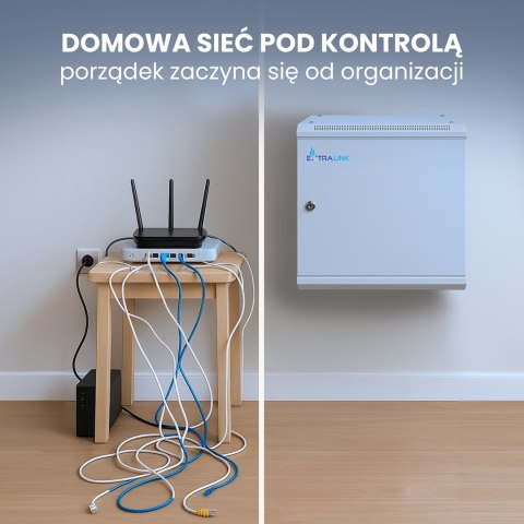 Extralink Szafa rack 9U 600x450 ASP Szara montowana na ścianie, drzwi blaszane pełne