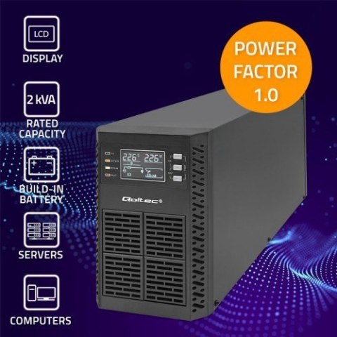UPS Qoltec 52281 2kVA 2000W (Podwójnej konwersji (online)) 3xgniazdo sieciowe