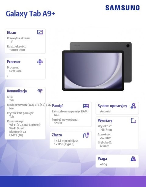 Samsung Tablet Galaxy Tab A9+ Rework 11 cali Wifi 6/128GB szary