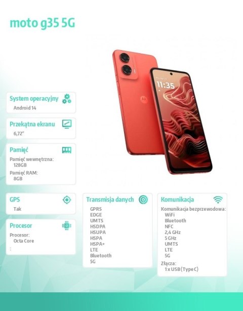 Motorola Smartfon moto g35 5G 8/128GB Hot Coral