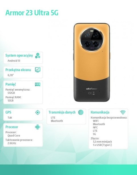 ULEFONE Smartfon Armor 23 Ultra 5G 12/512GB IP69K Pomarańczowy