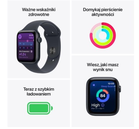 Apple Watch SE 3 GPS koperta 44 mm z aluminium w kolorze księżycowej poświaty, pasek sportowy w kolorze księżycowej poświaty - rozmiar