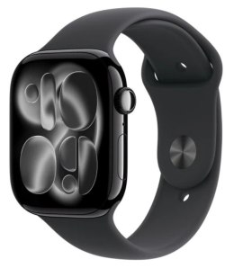 Apple Watch Series 11 GPS koperta 42 mm z aluminium w kolorze onyksu, pasek sportowy w kolorze czarnym - rozmiar M/L