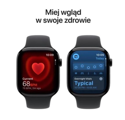 Apple Watch Series 11 GPS koperta 42 mm z aluminium w kolorze onyksu, pasek sportowy w kolorze czarnym - rozmiar M/L