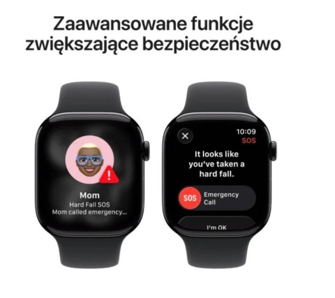 Apple Watch Series 11 GPS koperta 42 mm z aluminium w kolorze onyksu, pasek sportowy w kolorze czarnym - rozmiar M/L